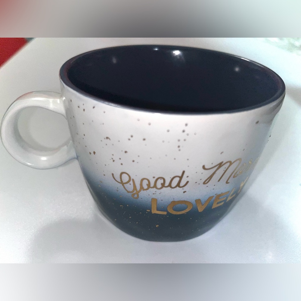 Hazel Good Morning Lovely Mug - Gold, Blue, and White